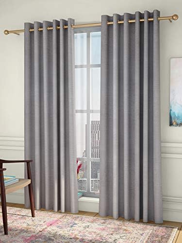 Curtain Label Polyester Set of 2 Frizzle Textured Eyelet Pleat - 4.5 X 9 Feet, Grey