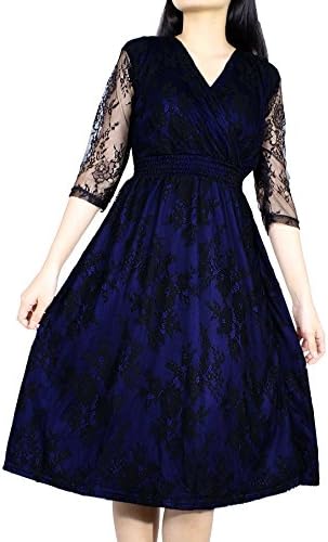 Women Vintage Floral Lace Wedding Party Formal Evening Cocktail 3/4 Long Sleeve Plus Size Dress