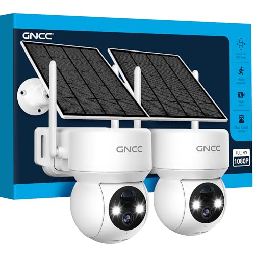 Telecamera Wi-Fi Esterno Senza Fili con Pannello Solare, 2MP Videocamera Sorveglianza Esterno a Batteria, 360° PTZ, Rilevazione Movimento PIR, Visione Notturna a Colori, Audio Bidirezionale, 2PCS