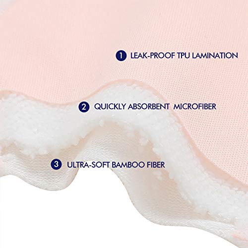 Bamboo Breastfeeding Nursing Pads - Reusable Nursing Pads with Storage & Laundry Bags, Organic Leak-Proof Breast Pads for Maternity (28 Pack + Wet Bag, White & Pink)