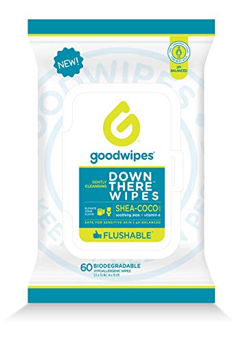 Goodwipes Down There Feminine Flushable Wet Wipes for Women, Shea-Coco Scent, 60 Wipe Pack, 3 Count (180 Wipes)