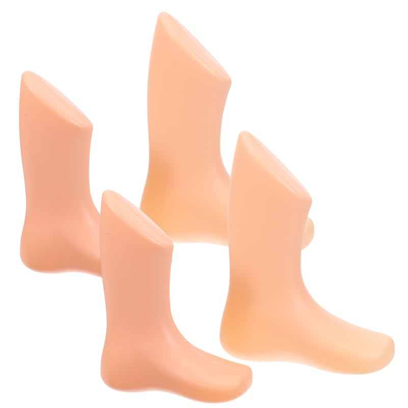 4Pcs Baby Foot Display Model - Lifelike Plastic Sock Mannequin for Kids Shoes and Accessories 14Cm Light Yellow