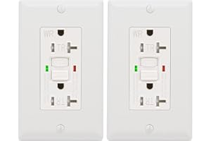 2 Pack - POWAWINI GFCI Outlet 20 Amp, UL Listed, Self-Test GFI Receptacles, TamperResistant, Weather Resistant, LED Indicator, with Decor Wall Plates and Screws, Indoor or Outdoor Use (White)
