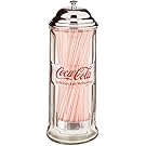 TableCraft's CC322 Coca-Cola Glass Straw Dispenser with Metal Lid