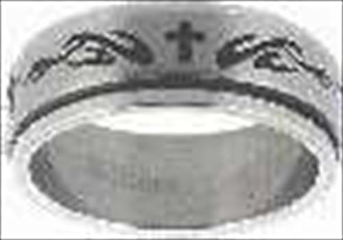 Solid Rock Jewelry RING STYLE 334 STAINLESS STEEL CROSS WITH FLAMES SPIN RING-SIZE 14