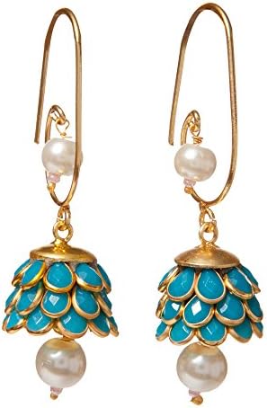 Sitara Collections Handmade Jewelry - Turquoise Floral Cluster Drop Paachi Earrings