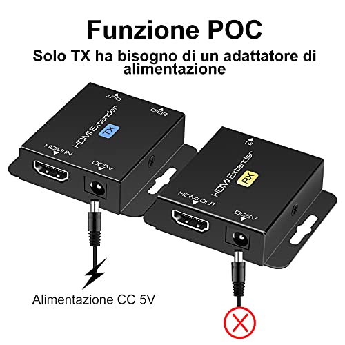 VEDINDUST HDMI Extender Over Cat5e 6 7 Ethernet Transmitter Receiver Support EDID Presets 1080p POC Only Need TX Power for Work 1080P 50m POC