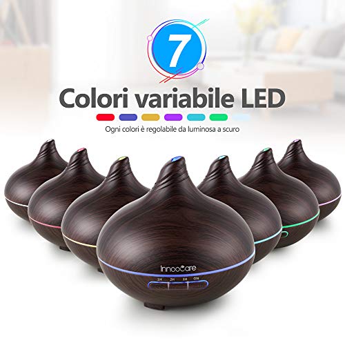 Diffusore di Aromi 300ml InnooCare Umidificatore a Ultrasuoni per Aromaterapia con Venature in Legno con 7 LED Colorati per Casa, Yoga, Ufficio (Tipo 1)