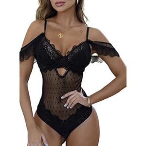 CORAFRITZ Vrouwen Zwart Kant Lingerie Strappy Bodysuit Drop Schouder Teddy Bodycon Babydoll Mesh Sexy Ondergoed