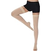 Compression Socks for Women and Men, 23-32 mmHg , Open Toe, Thigh High Length Compression Stockings for Varicose Veins, DVT, Edema, Running, Nursing