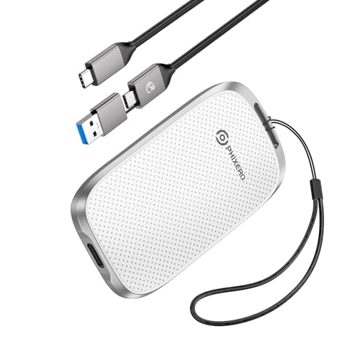 PHIXERO P5 1TB External Portable SSD - 5Gbps External Hard Drive with 2-in-1 USB C to C & USB C to A Cable for PC, Mac, PS5, Xbox | Anti-Shock, Compact Design with Lanyard Hole,White