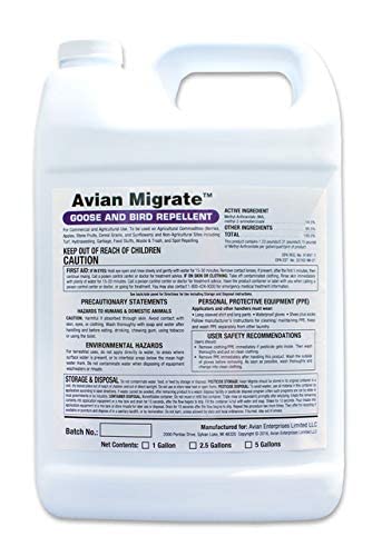 Photo 1 of Avian Migrate, Goose Deterrent, Bird Repellent Concentrate, Geese Repellent, Non-Toxic, Removes Geese from Yards, Parks, Beaches, Ponds and Ground, Made in The USA (1 Gallon)