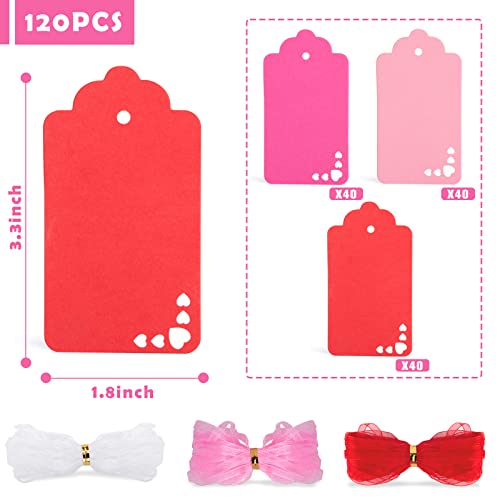 Koogel 120PCS Pink Gift Tags, Pink Heart Paper Tags Hollow Out Hanging Label with Organza Ribbons for Valentine\'s Day Wedding Party Gift Wrapping DIY Crafts Decoration
