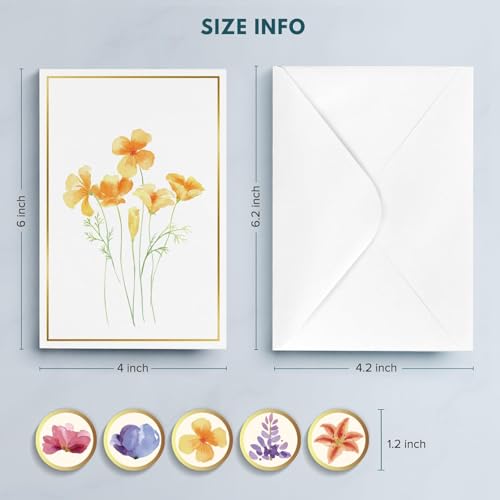 Uniiking® Blank Cards, 10 Pack Blank Greet Cards, Elegant Gold Foil Blank Note with Envelopes, Stationary Set for All Occasions, 5 Assorted Floral Designs