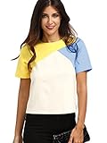 ROMWE Womens Color Block Short Sleeve Back Zipper T-shirt Top Blouse Muliticolored XS