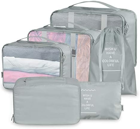 CORESLUX 6 Pieces Travel Packing Cubes, Waterproof Storage Bags with Make Up Bags, Polyester Luggage Organizer for Clothes, Socks, Cosmetics, Bra, Underwear