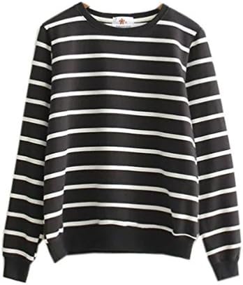 Black Striped print Warm Pullover O-Neck long Sleeve Hoodies (size M)