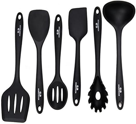 GA Homefavor 6-Piece Silicone Kitchen Utensils Set Of 6 Heat Resistant Cooking Utensils Spatula Turner Black