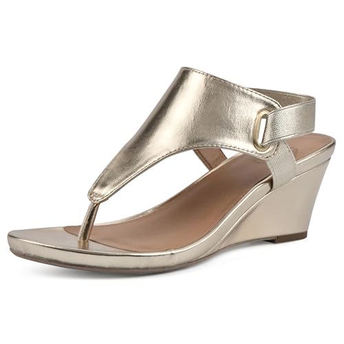 WHITE MOUNTAIN Sandales compensées Dres pour femme, Doré lisse, 39 EU