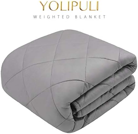 YOLIPULI Weighted Blanket 15 lbs for Kids Adult, Queen Size, 60" x 80" Cozy Heavy Blanket, 100% Cotton and Premium Glass Beads, Grey