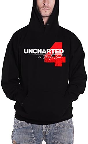 Uncharted Hoodie 4 Distressed Logo Official Mens Black
