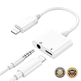 Headphone Jack for iPhone Earphone AUX Audio Splitter Adapter 3.5mm Jack Dongle Earphone Connector Compatible for iPhone 7 Plus/X/8/8 Plus Wire Control Headset Extender Connector Support iOS 10.4