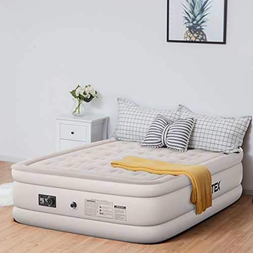 Giantex Queen Air Mattress with Built-in Pump, Double High 19″ Elevated Raised Airbed for Guests and Camping, Premium Coil Beam Tech, Blow Up Air Mattress for Home Outdoor