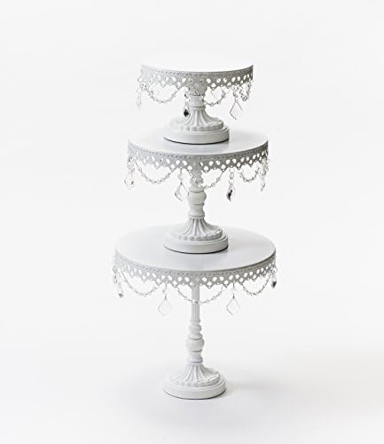Opulent Treasures® Chandelier Round Cake Plate Stands (Set of 3), Wedding Cake, Birthday Party Cupcake & Dessert Pedestal Stands White