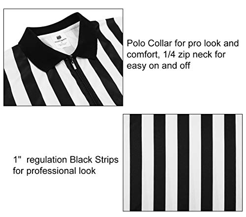 image for FitsT4 Sports FitsT4 Women's Black & White Stripe Referee Shirt,Zipper
