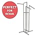 Clothing Rack – Heavy Duty Chrome 4 Way Rack, Adjustable Arms, Square Tubing, Perfect for Clothing Store Display With 2 Straight Arms and 2 Slanted Arms, Takes Up Only 32 Inches of Floor Space
