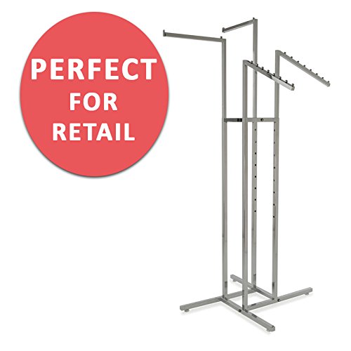 Clothing Rack Heavy Duty Chrome 4 Way Rack, Adjustable Arms, Square
