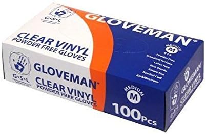 GLOVEMAN Box of 100 Clear Powder Free Vinyl Gloves Medium