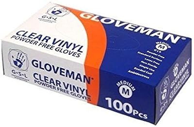 GLOVEMAN Box of 100 Clear Powder Free Vinyl Gloves Medium