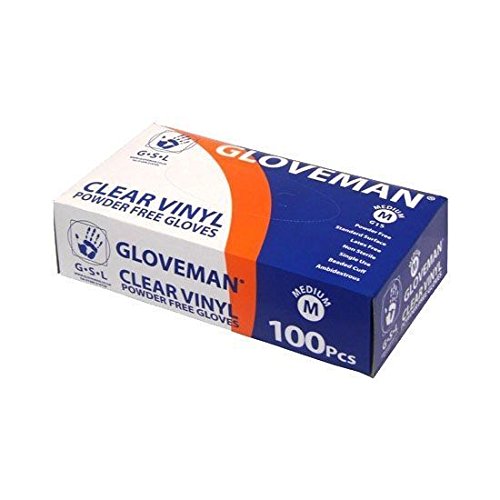 GLOVEMAN Box of 100 Clear Powder Free Vinyl Gloves - Medium
