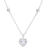 DIAMANTIO 18K Gold Plated 925 Sterling Silver Heart Pendant Necklace with Cubic Zirconia – Dainty Crystal Charm Jewelry