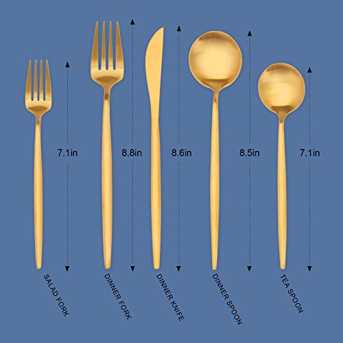 OPOLIA Matte Gold Silverware Set, 20Piece Stainless Steel Flatware