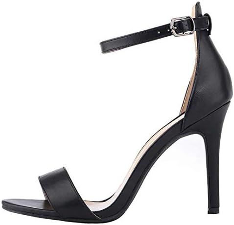 black mid heel sandals with ankle strap