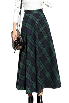 Women Skater Skirts Winter Elegant High Waist Plaid Party Maxi Skirts