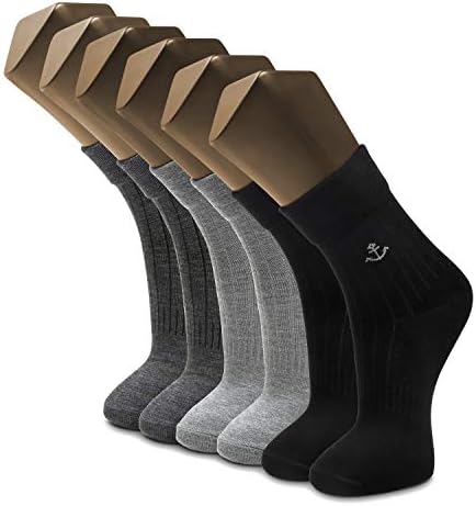 Diabetic Socks for Men 6 Pairs Extra Wide Non-Binding Crew Copper Black Gray Dark Gray