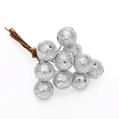 Beytonds Christmas Tree Artificial Flowers, Gold and Silver Red Decorated Christmas Tree Cuttings Wedding Party Decoration Christmas Wreaths Decor