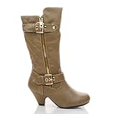 Elvina22K Tan Childrens Girl Low Heel Quilted Knee High Riding Boots