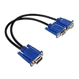 SAYTAY VGA Monitor Y-Splitter Cable,VGA 1 Male to Dual 2 VGA Female Adapter Converter Video Cable for Screen Duplication - 1 Foot(Blue)