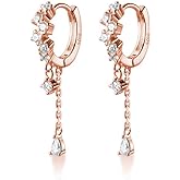 SLUYNZ 925 Sterling Silver CZ Hoop Earrings Dangle for Women Teen Girls Teardrop Huggie Earrings Drop Water Droplets Dangle Earrings Drop