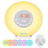 SOLLED New Wake Up Light, Sunrise Alarm Clock with Nature Sounds, FM Radio, Touch Control and USB Charger, Sunrise Simulator Alarm Clock
