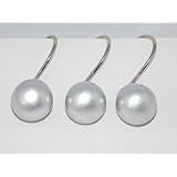 BH Home & Linen Sliver Orbit 12 Shower Curtain Hooks Retro Ball Bath
