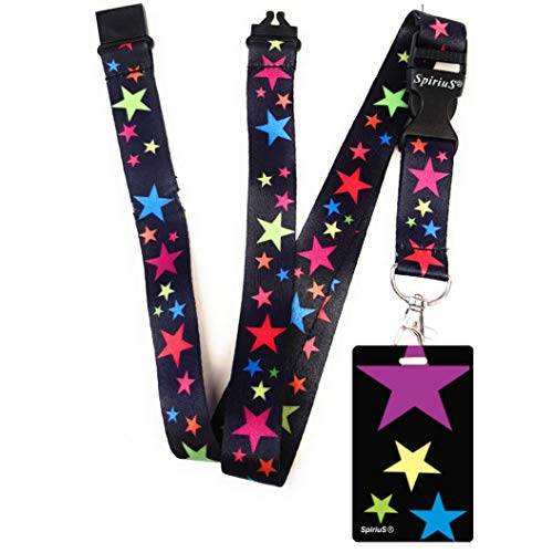SpiriuS Lanyard Neck Strap with Unique Soft Plastic Badge Holder for Mobile ID Keys mp3 USB Holder. (Unique Rainbow Stars)