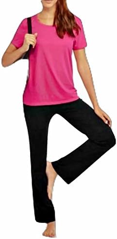eFashion4Less 2 pc Bundle: Danskin Women's Active Performance Wide Leg Yoga Pant + Scoop Neck Tee (Large, Black &amp; Fuchsia)
