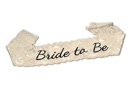 Bachelorette bride to be party sash - embroidered white lace - gr…