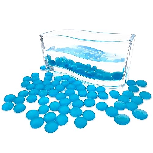 FANTIAN Blue Glass Marbles for Vase, 1 LB Flat Frosted Blue Sea Glass Beads, Decorative Pebbles for Fish Tank, Plants,Flower Pots, Fountains, Crafts, Table Scatter, Aquarium and Home Decor