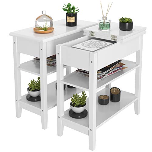 HOMECHO Narrow End Table, Flip Top Sofa Side Table with Storage Shelves